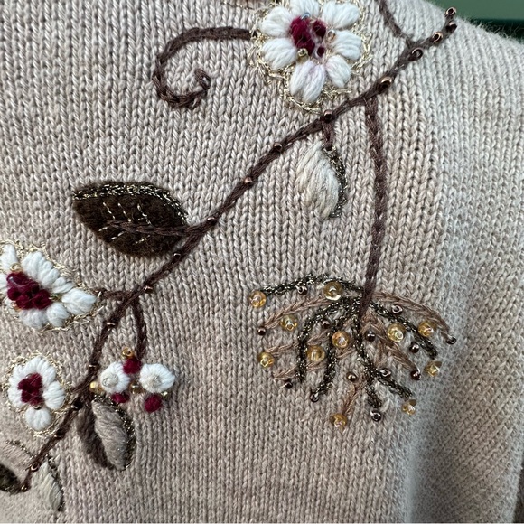 Coldwater Creek Beige Cardigan Floral Embroidery Cottagecore Cabincore. Sz L - Picture 7 of 16